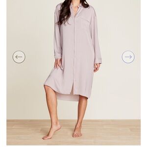 Barefoot Dreams Women's Soft Chemise Night shirt with love embroidery- Feather